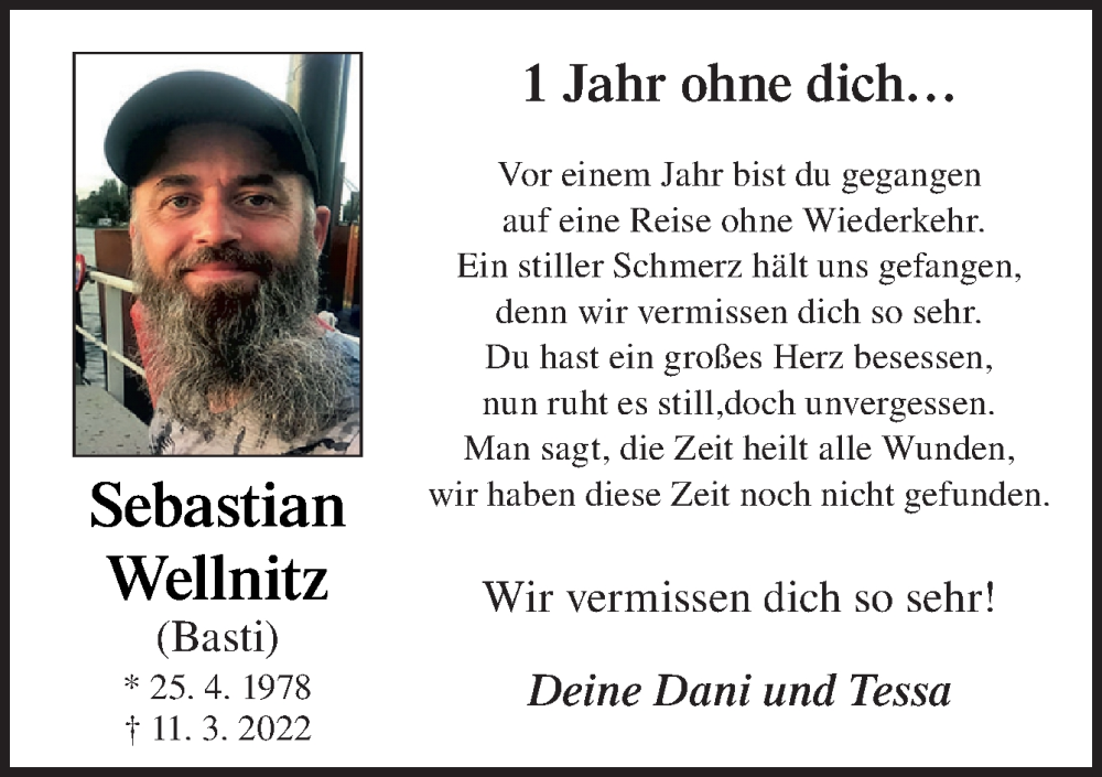  Traueranzeige für Sebastian Wellnitz vom 11.03.2023 aus Neue Osnabrücker Zeitung GmbH & Co. KG