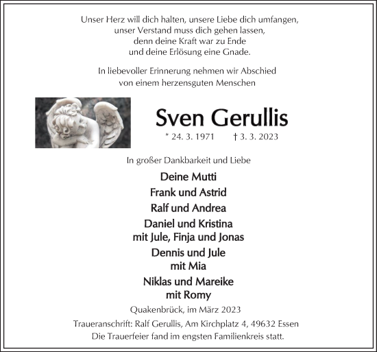 Traueranzeige von Sven Gerullis von Neue Osnabrücker Zeitung GmbH & Co. KG