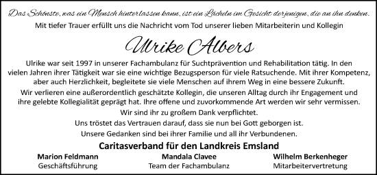 Traueranzeige von Ulrike Albers von Neue Osnabrücker Zeitung GmbH & Co. KG