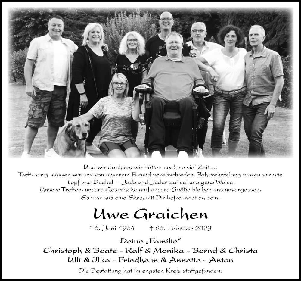  Traueranzeige für Uwe Graichen vom 18.03.2023 aus Neue Osnabrücker Zeitung GmbH & Co. KG