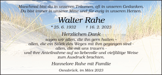 Traueranzeige von Walter Rahe von Neue Osnabrücker Zeitung GmbH & Co. KG