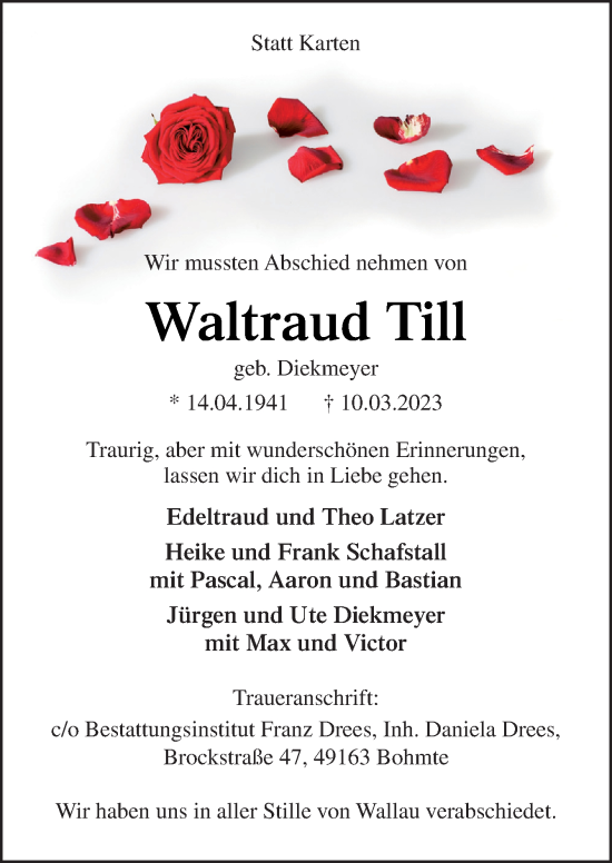 Traueranzeige von Waltraud Till von Neue Osnabrücker Zeitung GmbH & Co. KG