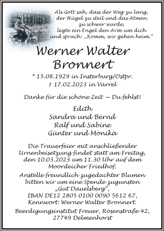Traueranzeige von Werner Walter Bronnert von DK Medien GmbH & Co. KG