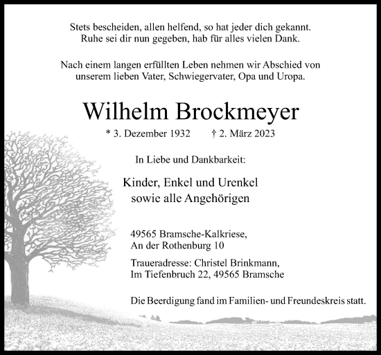 Traueranzeige von Wilhelm Brockmeyer von Neue Osnabrücker Zeitung GmbH & Co. KG