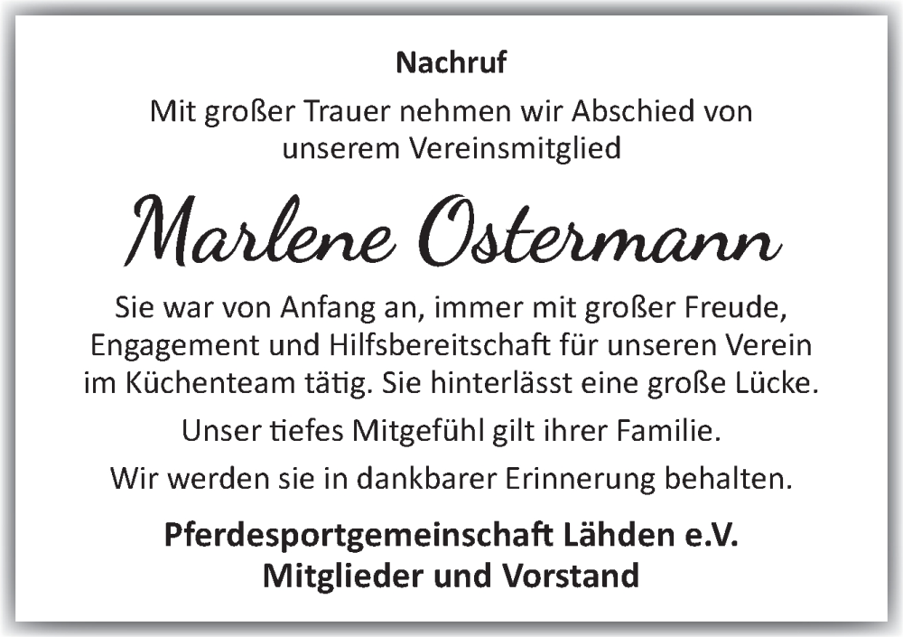  Traueranzeige für Marlene Ostermann vom 12.04.2023 aus Neue Osnabrücker Zeitung GmbH & Co. KG