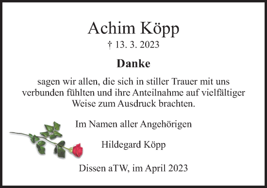 Traueranzeige von Achim Köpp von Neue Osnabrücker Zeitung GmbH & Co. KG