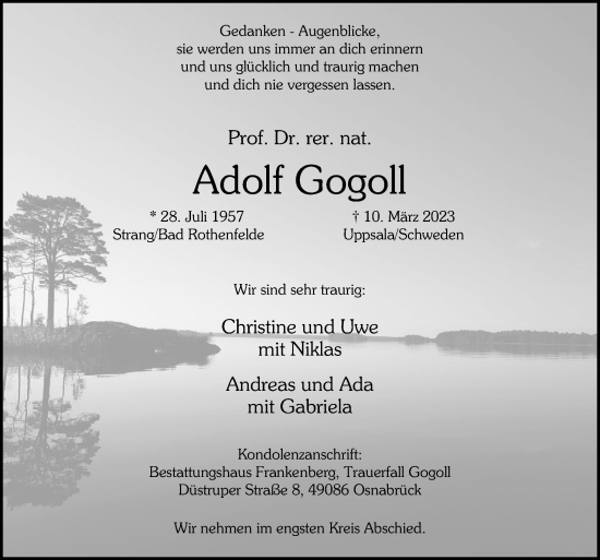 Traueranzeige von Adolf Gogoll von Neue Osnabrücker Zeitung GmbH & Co. KG