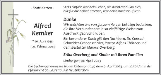 Traueranzeige von Alfred Kemker von Neue Osnabrücker Zeitung GmbH & Co. KG