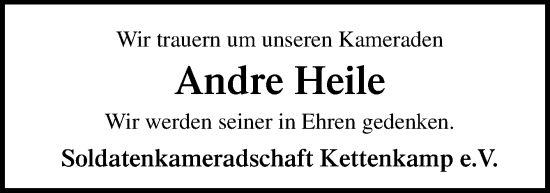 Traueranzeige von Andre Heile von Neue Osnabrücker Zeitung GmbH & Co. KG