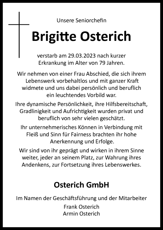 Traueranzeige von Brigitte Osterich von Neue Osnabrücker Zeitung GmbH & Co. KG