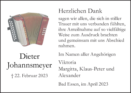 Traueranzeige von Dieter Johannsmeyer von Neue Osnabrücker Zeitung GmbH & Co. KG