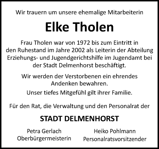 Traueranzeige von Elke Tholen von DK Medien GmbH & Co. KG