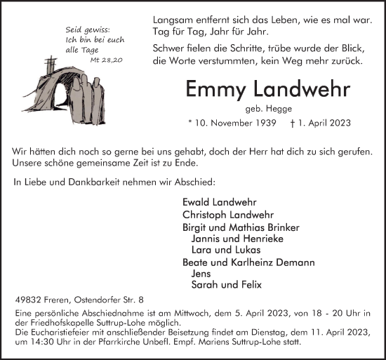 Traueranzeige von Emmy Landwehr von Neue Osnabrücker Zeitung GmbH & Co. KG