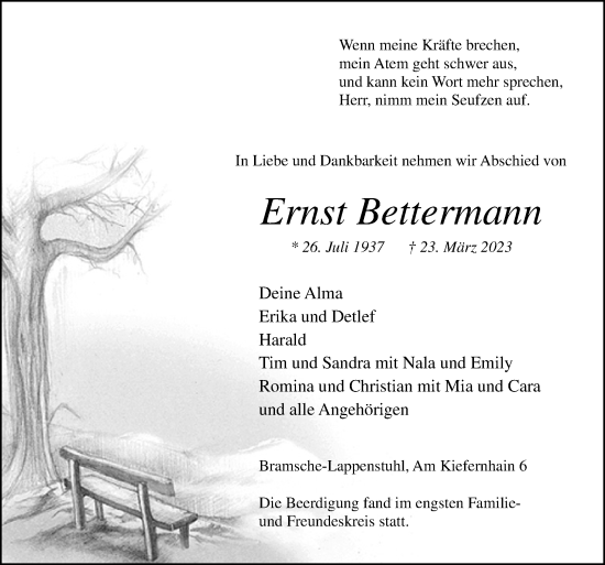 Traueranzeige von Ernst Bettermann von Neue Osnabrücker Zeitung GmbH & Co. KG