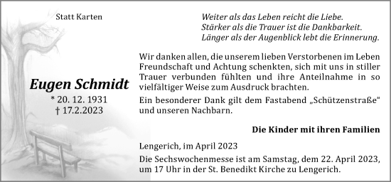 Traueranzeige von Eugen Schmidt von Neue Osnabrücker Zeitung GmbH & Co. KG