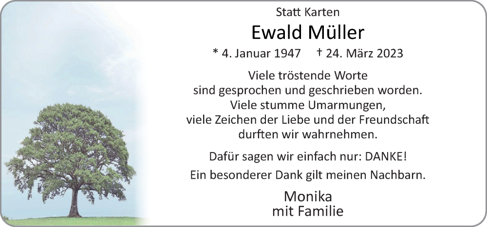  Traueranzeige für Ewald Müller vom 29.04.2023 aus Neue Osnabrücker Zeitung GmbH & Co. KG