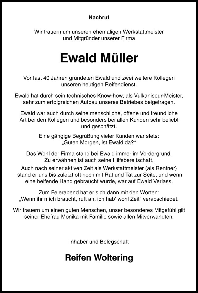  Traueranzeige für Ewald Müller vom 22.04.2023 aus Neue Osnabrücker Zeitung GmbH & Co. KG