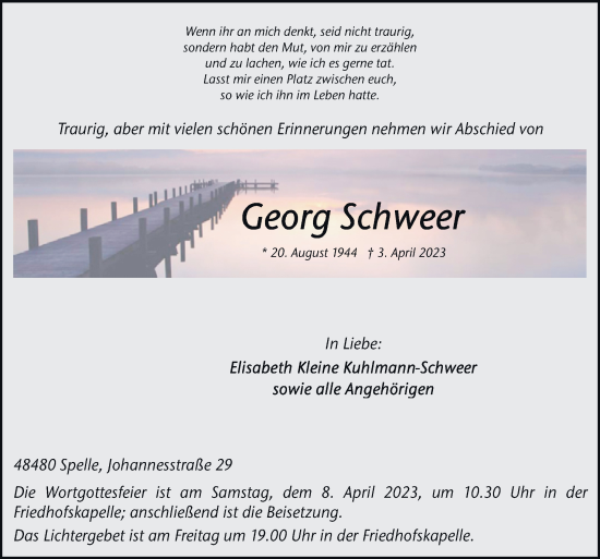 Traueranzeige von Georg Schweer von Neue Osnabrücker Zeitung GmbH & Co. KG