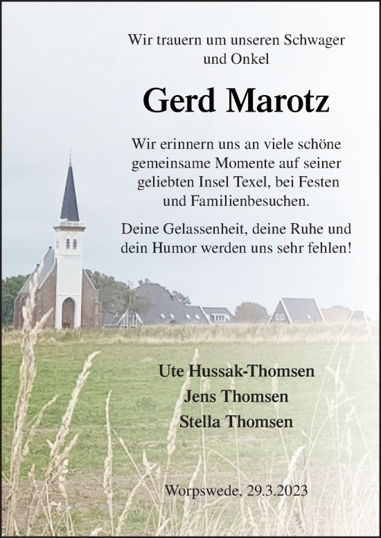 Traueranzeige von Gerd Marotz von Neue Osnabrücker Zeitung GmbH & Co. KG