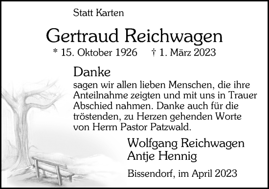 Traueranzeige von Gertraud Reichwagen von Neue Osnabrücker Zeitung GmbH & Co. KG