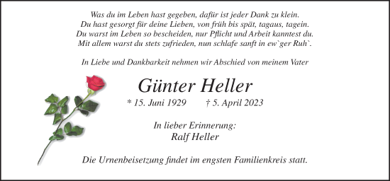 Traueranzeige von Günter Heller von Neue Osnabrücker Zeitung GmbH & Co. KG