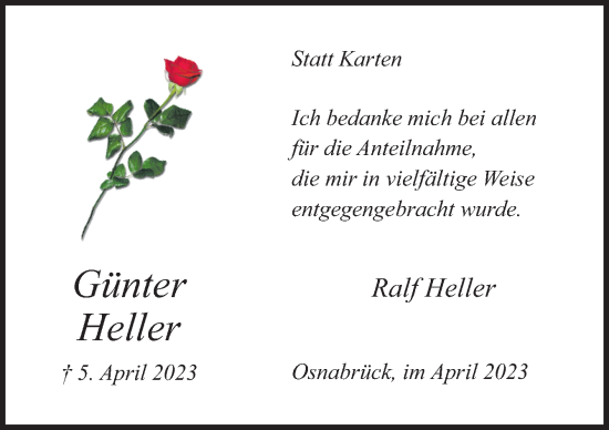 Traueranzeige von Günter Heller von Neue Osnabrücker Zeitung GmbH & Co. KG