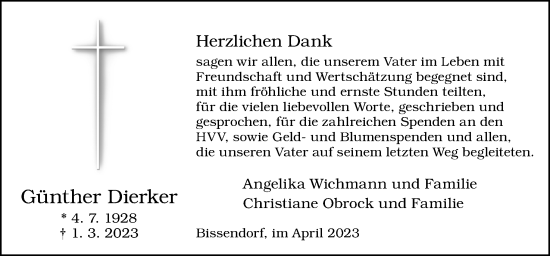 Traueranzeige von Günther Dierker von Neue Osnabrücker Zeitung GmbH & Co. KG