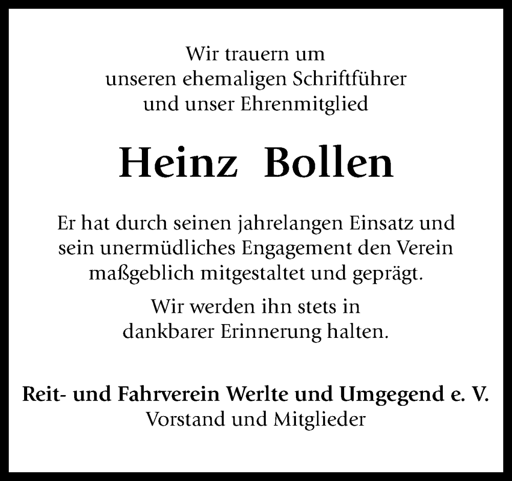  Traueranzeige für Heinz Bollen vom 01.04.2023 aus Neue Osnabrücker Zeitung GmbH & Co. KG