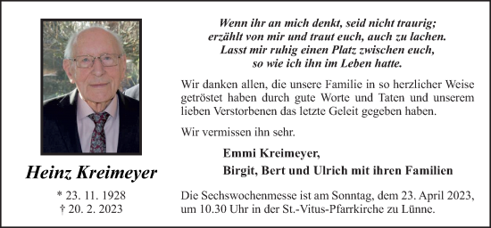 Traueranzeige von Heinz Kreimeyer von Neue Osnabrücker Zeitung GmbH & Co. KG