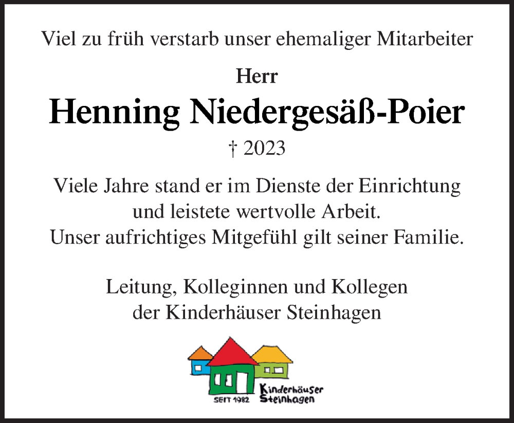  Traueranzeige für Henning Niedergesäß-Poier vom 27.04.2023 aus Neue Osnabrücker Zeitung GmbH & Co. KG