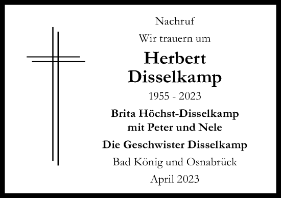 Traueranzeige von Herbert Disselkamp von Neue Osnabrücker Zeitung GmbH & Co. KG