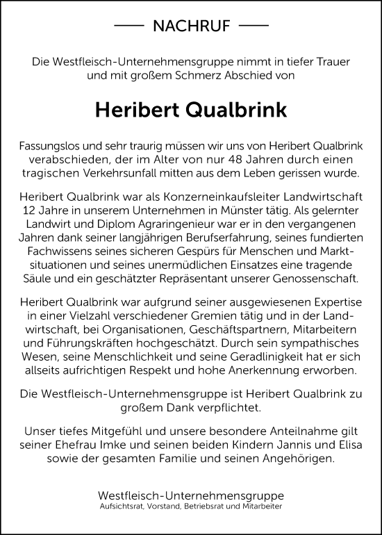 Traueranzeige von Heribert Qualbrink von Neue Osnabrücker Zeitung GmbH & Co. KG