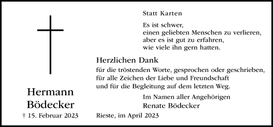 Traueranzeige von Hermann Bödecker von Neue Osnabrücker Zeitung GmbH & Co. KG