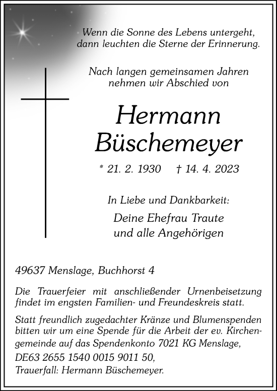 Traueranzeige von Hermann Büschemeyer von Neue Osnabrücker Zeitung GmbH & Co. KG