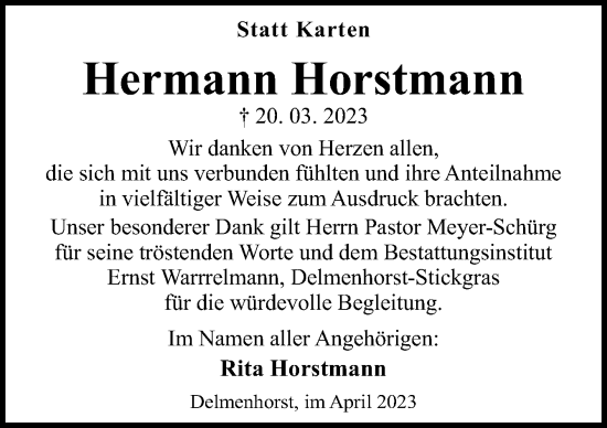 Traueranzeige von Hermann Horstmann von DK Medien GmbH & Co. KG