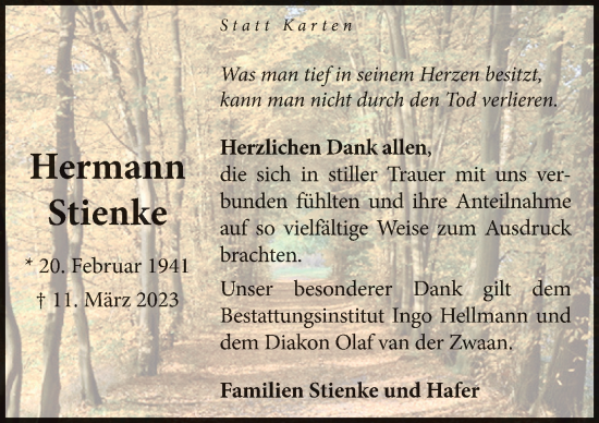 Traueranzeige von Hermann Stienke von Neue Osnabrücker Zeitung GmbH & Co. KG