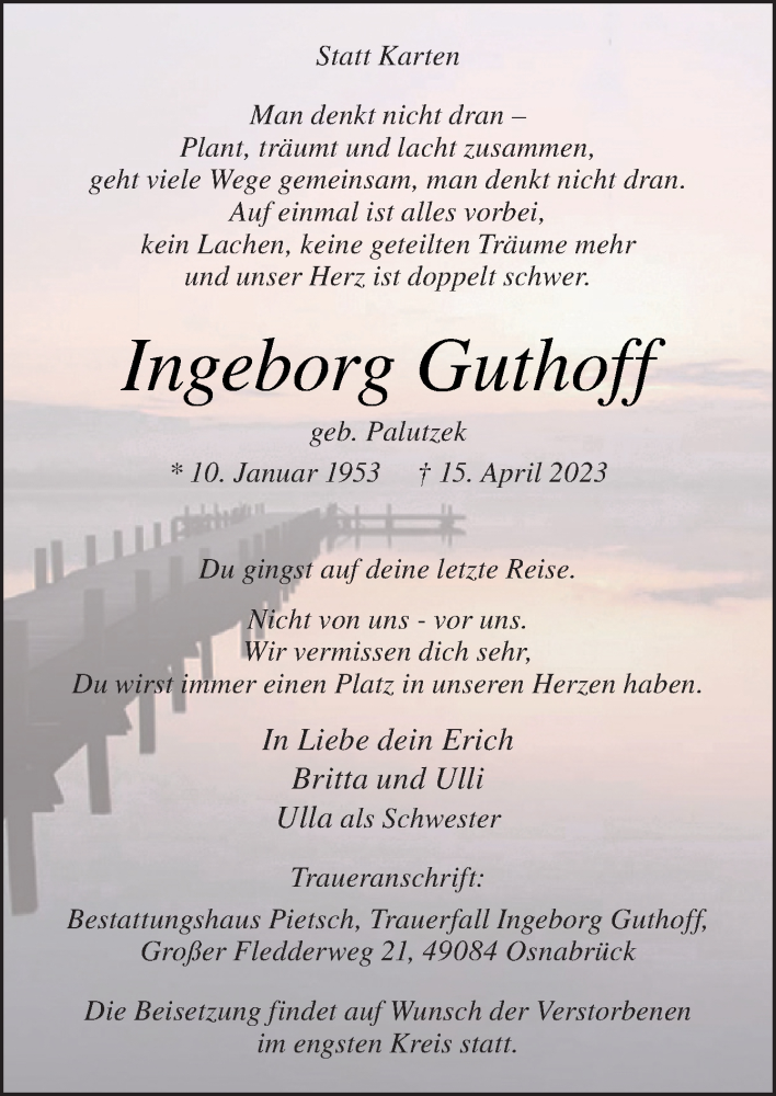  Traueranzeige für Ingeborg Guthoff vom 22.04.2023 aus Neue Osnabrücker Zeitung GmbH & Co. KG