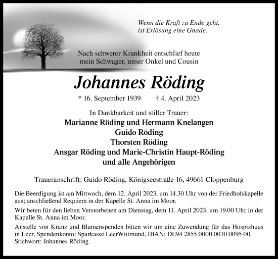 Traueranzeige von Johannes Röding von Neue Osnabrücker Zeitung GmbH & Co. KG