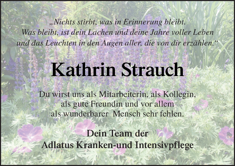  Traueranzeige für Kathrin Strauch vom 29.04.2023 aus DK Medien GmbH & Co. KG