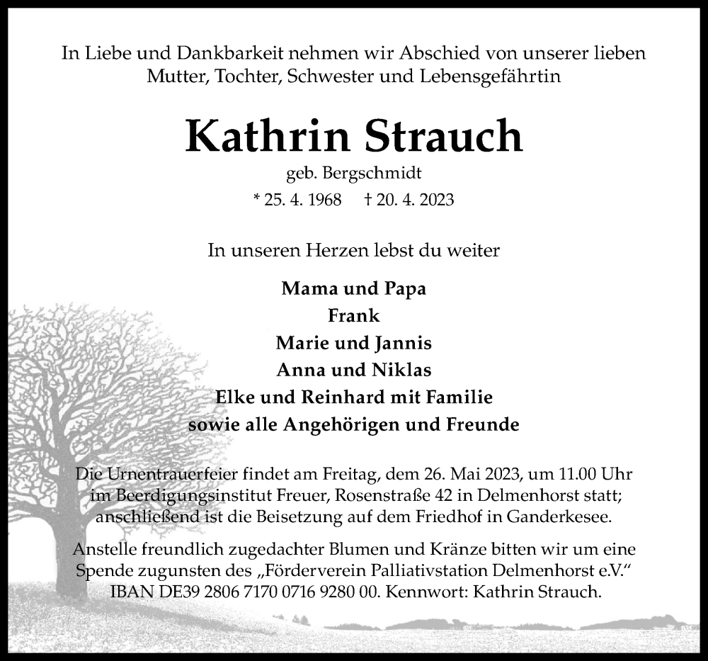  Traueranzeige für Kathrin Strauch vom 29.04.2023 aus DK Medien GmbH & Co. KG