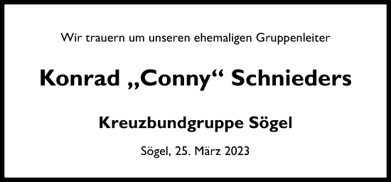 Traueranzeige von Konrad Schnieders von Neue Osnabrücker Zeitung GmbH & Co. KG