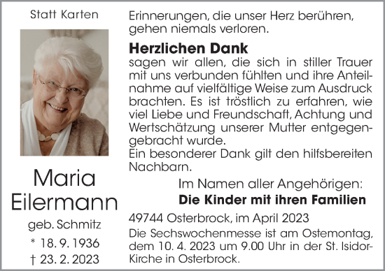 Traueranzeige von Maria Eilermann von Neue Osnabrücker Zeitung GmbH & Co. KG