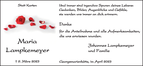 Traueranzeige von Maria Lampkemeyer von Neue Osnabrücker Zeitung GmbH & Co. KG
