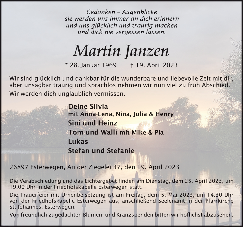  Traueranzeige für Martin Janzen vom 22.04.2023 aus Neue Osnabrücker Zeitung GmbH & Co. KG