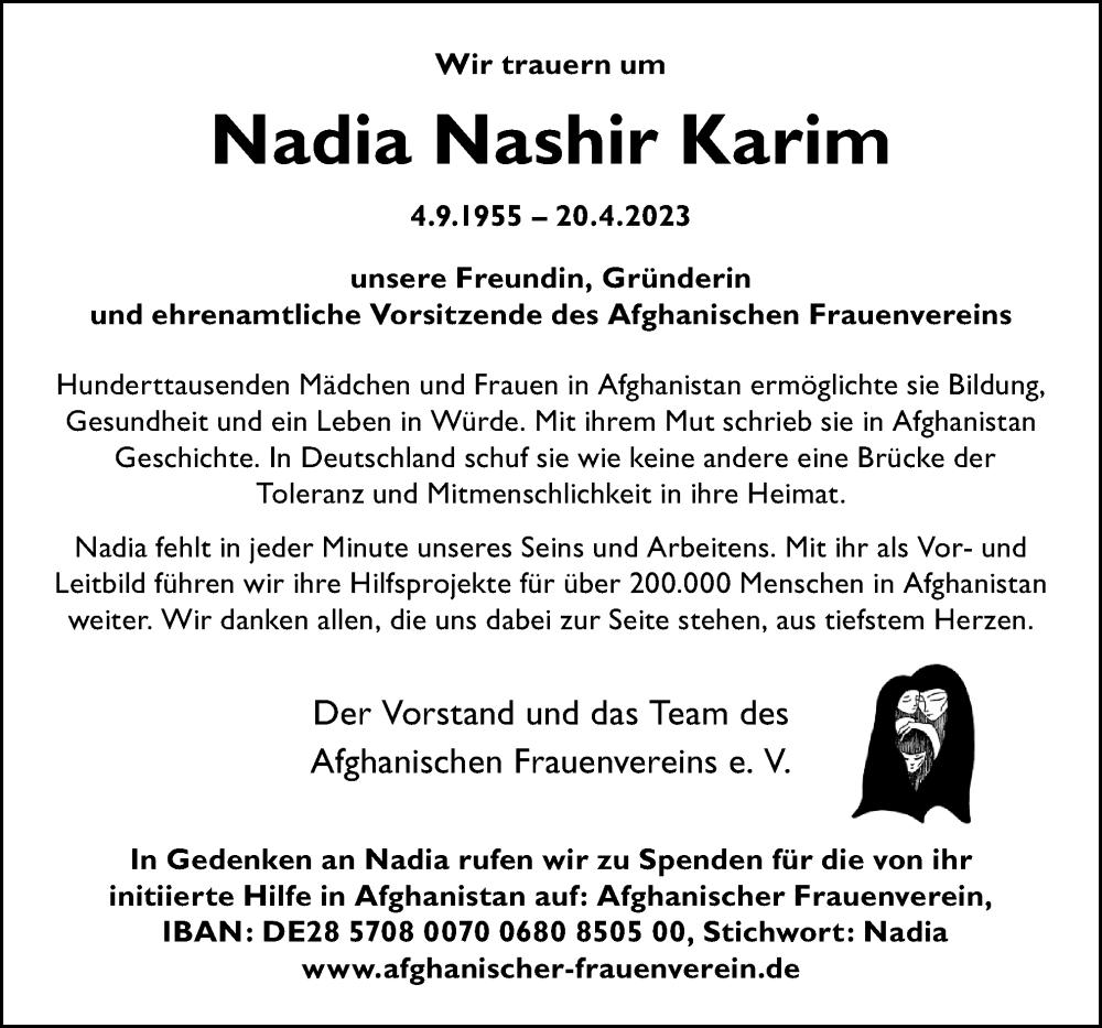  Traueranzeige für Nadia Nashir Karim vom 29.04.2023 aus Neue Osnabrücker Zeitung GmbH & Co. KG