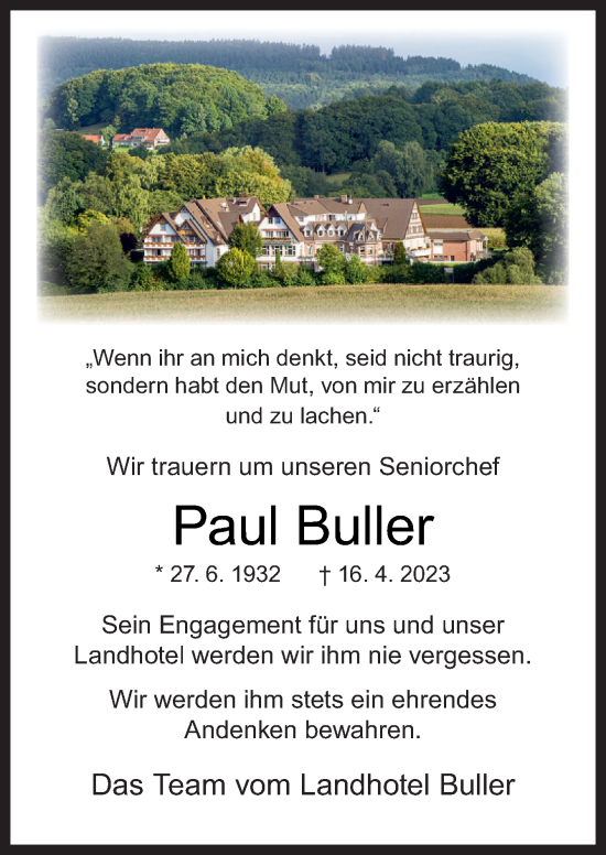 Traueranzeige von Paul Buller von Neue Osnabrücker Zeitung GmbH & Co. KG