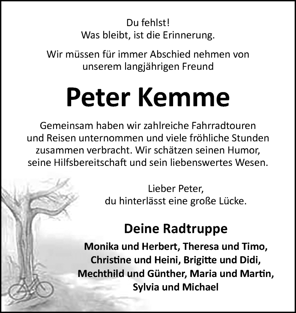  Traueranzeige für Peter Kemme vom 01.04.2023 aus Neue Osnabrücker Zeitung GmbH & Co. KG