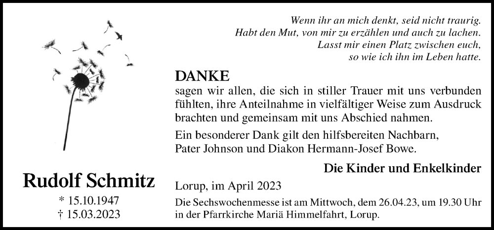  Traueranzeige für Rudolf Schmitz vom 22.04.2023 aus Neue Osnabrücker Zeitung GmbH & Co. KG