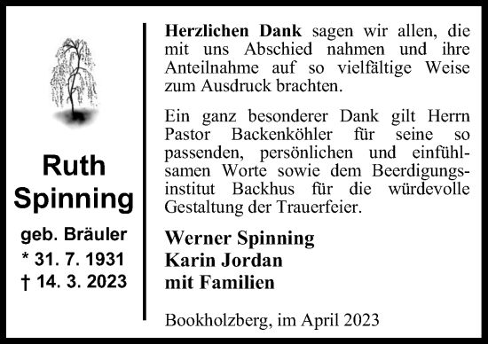 Traueranzeige von Ruth Spinning von DK Medien GmbH & Co. KG