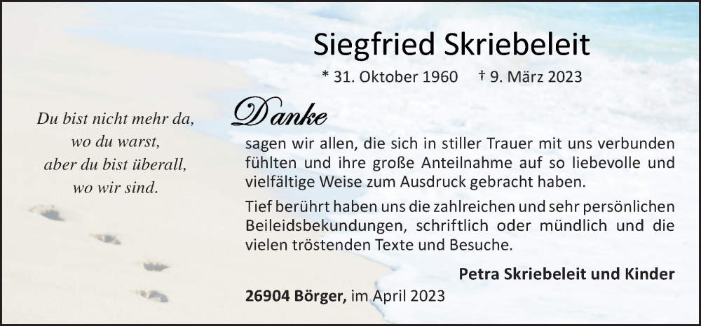  Traueranzeige für Siegfried Skriebeleit vom 29.04.2023 aus Neue Osnabrücker Zeitung GmbH & Co. KG